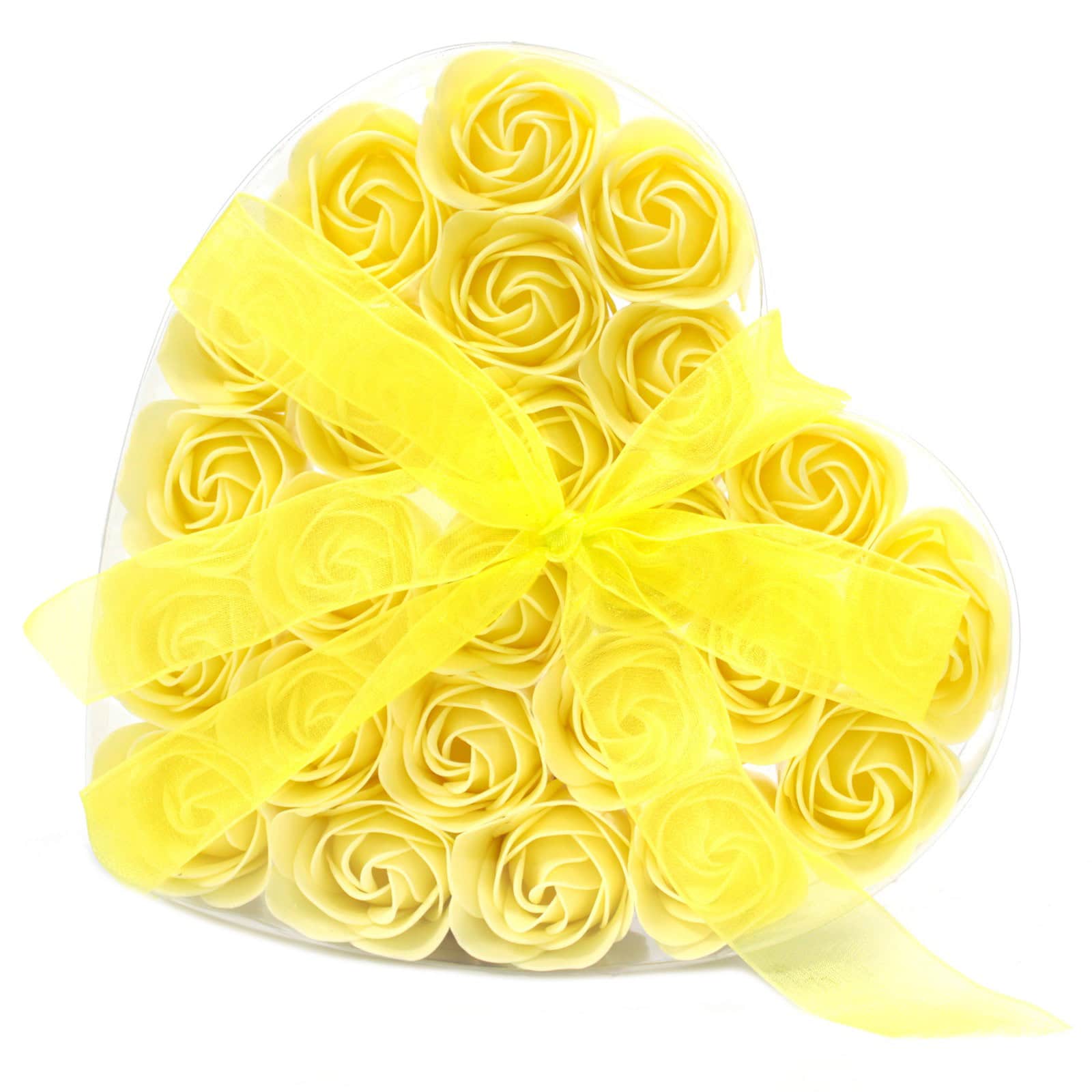 Seifen Set 24 gelbe Rosen in toller Herzbox – dekorative Seife als Geschenk