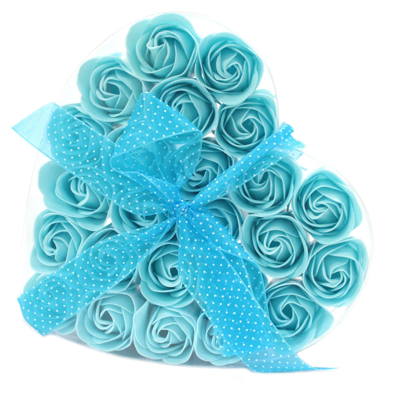 Seifen Set 24 blaue Rosen in toller Herzbox – dekorative Seife als Geschenk
