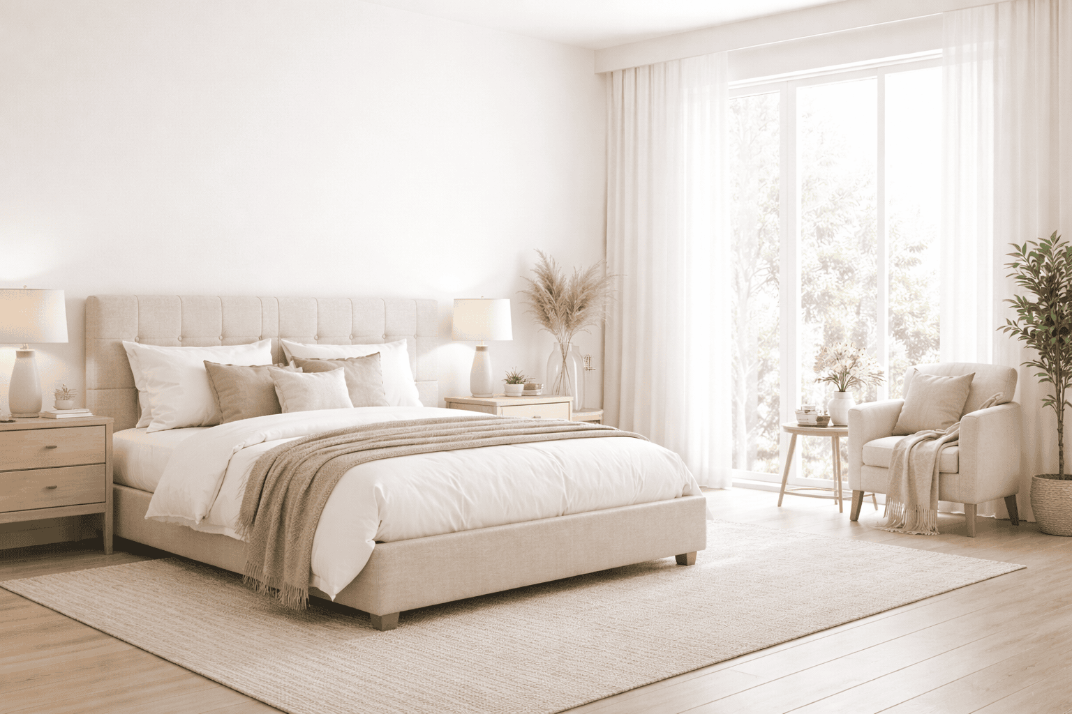 Helles und modernes Schlafzimmer mit Lesereich
