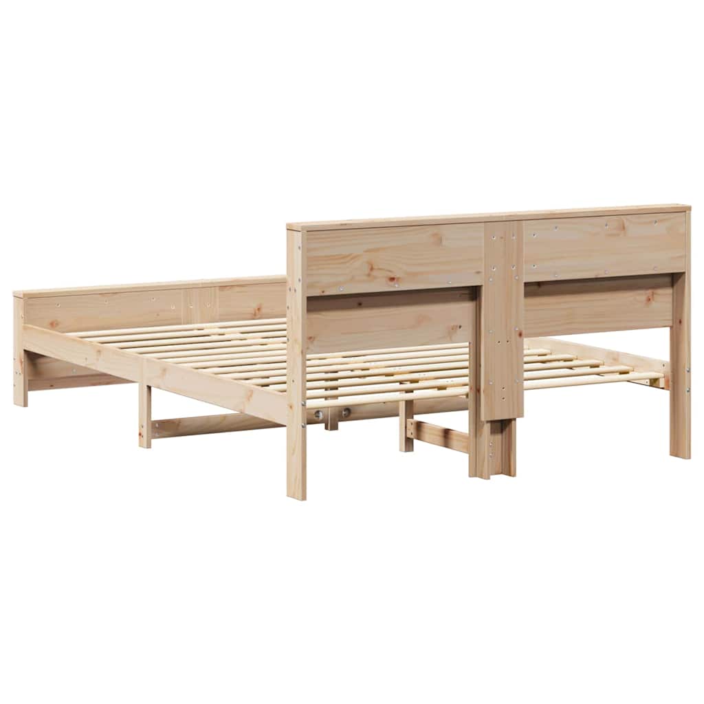 Modernes Kiefernholzbett - Bettrahmen - mit Regal - Bettgestell - 160 x 200 cm