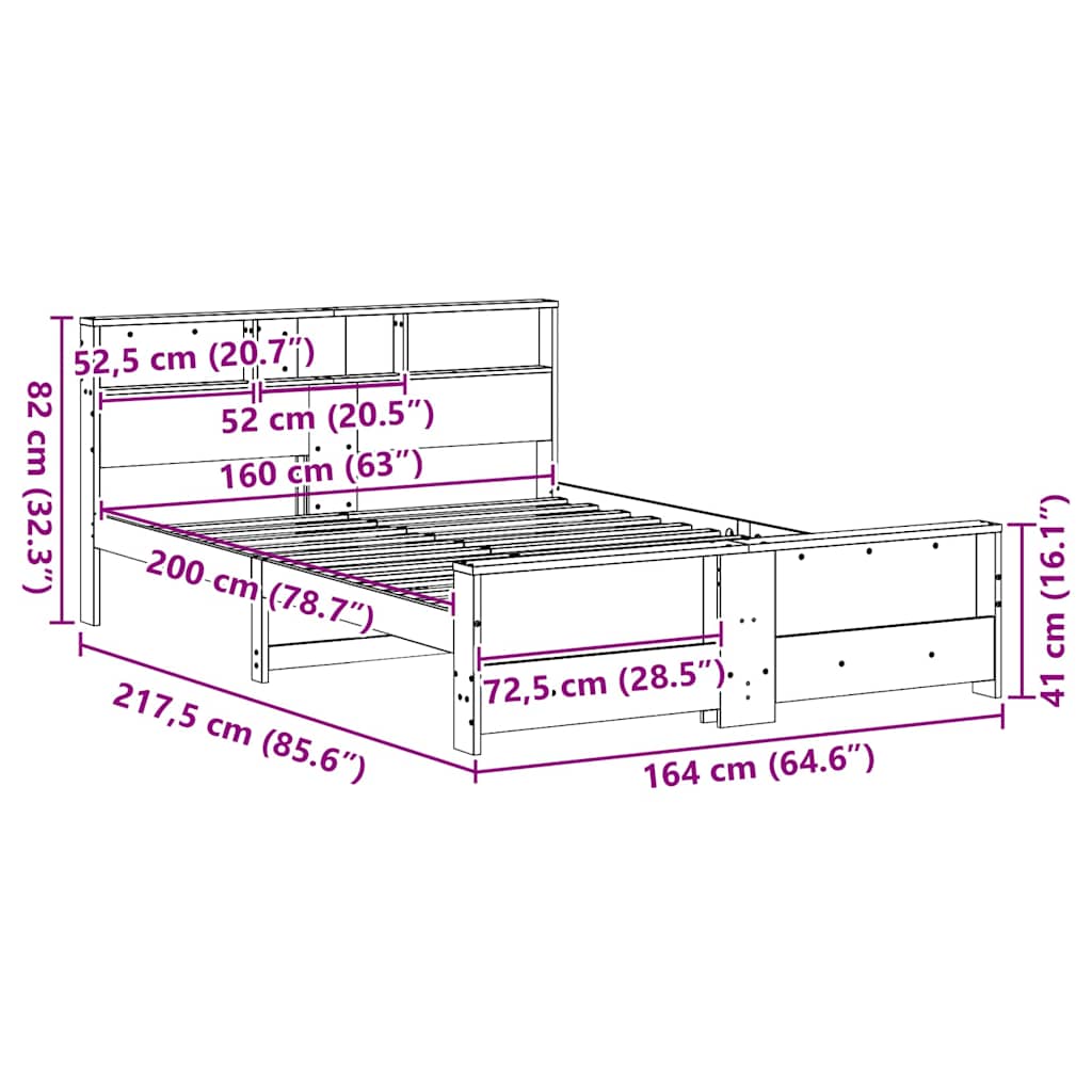 Modernes Kiefernholzbett - Bettrahmen - mit Regal - Bettgestell - 160 x 200 cm