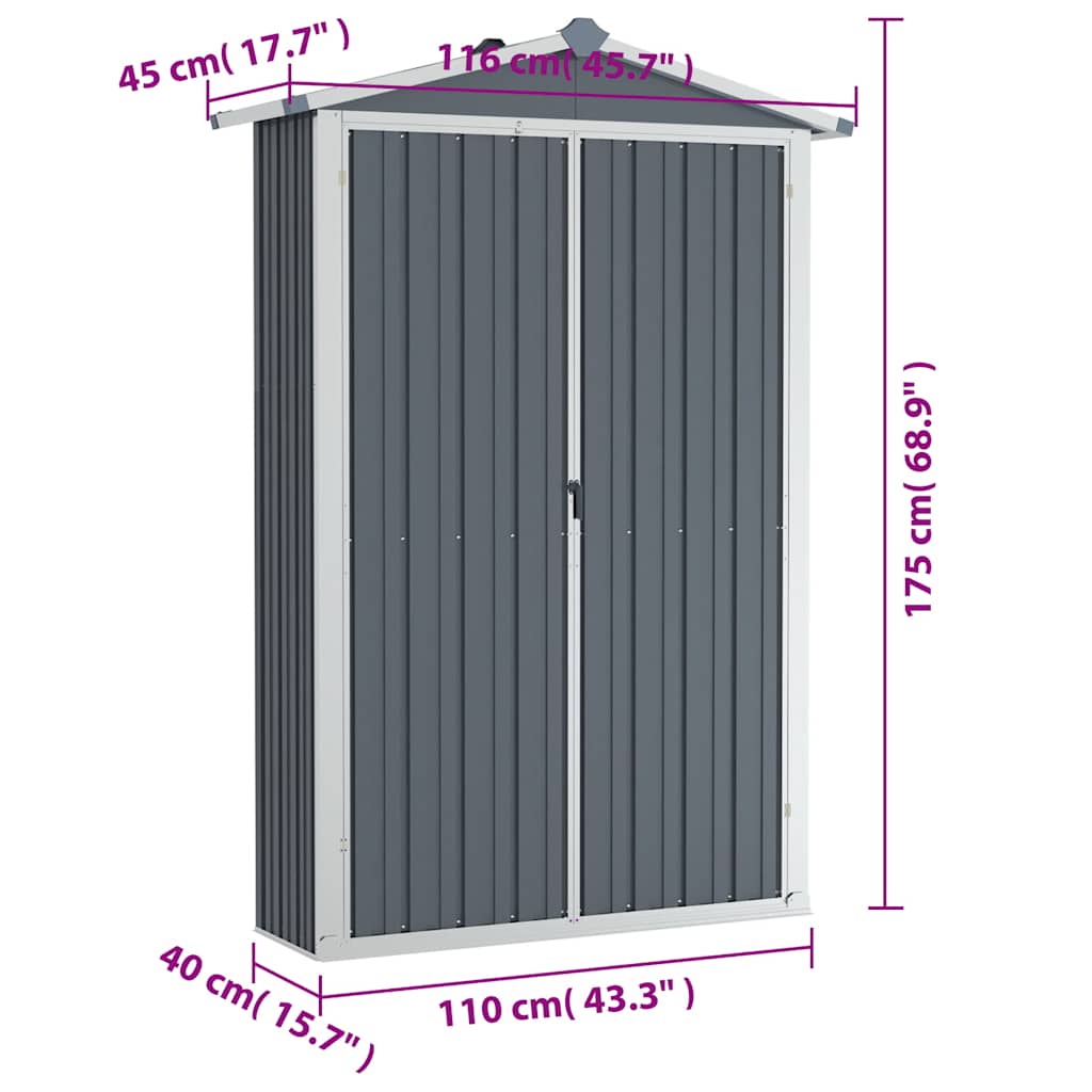 Kleiner kompakter Gartenschrank aus Stahl, zur Aufbewahrung von Gartengeräten