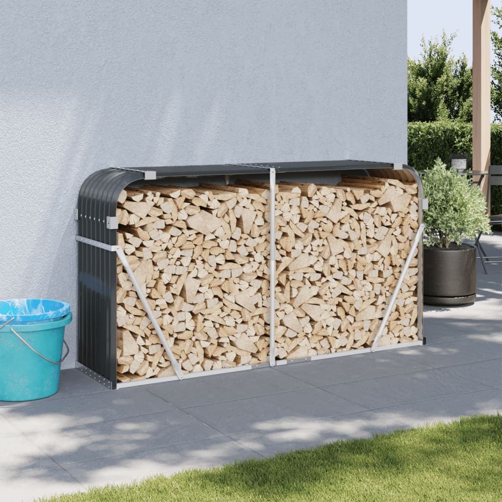 Wetterfestes Kaminholzregal aus Stahlblech – stabile Holzlagerung im Freien