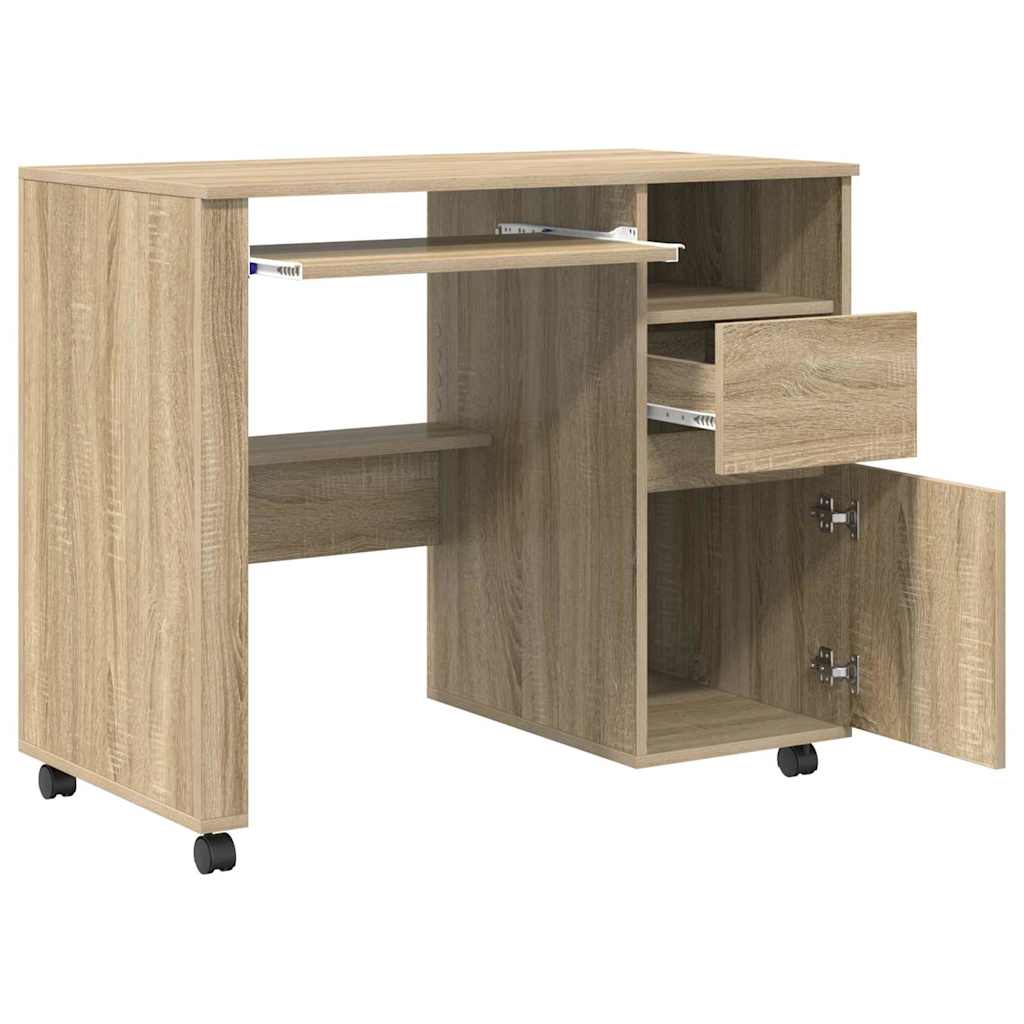 Mobiler Computertisch mit Rollen und Tastaturauszug für kleine Arbeitsplätze