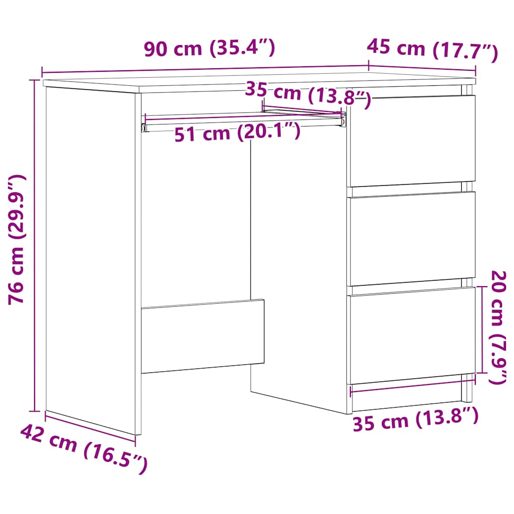 Computertisch - Schreibtisch - Büro-Arbeitstisch - Arbeitstisch - 90x45x76 cm