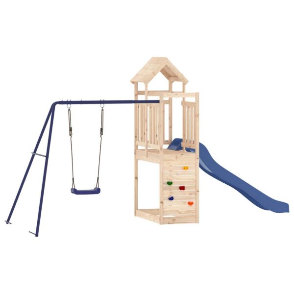 Großer Holz Spielturm mit Rutsche, Schaukel und Kletterwand für aktive Kinder