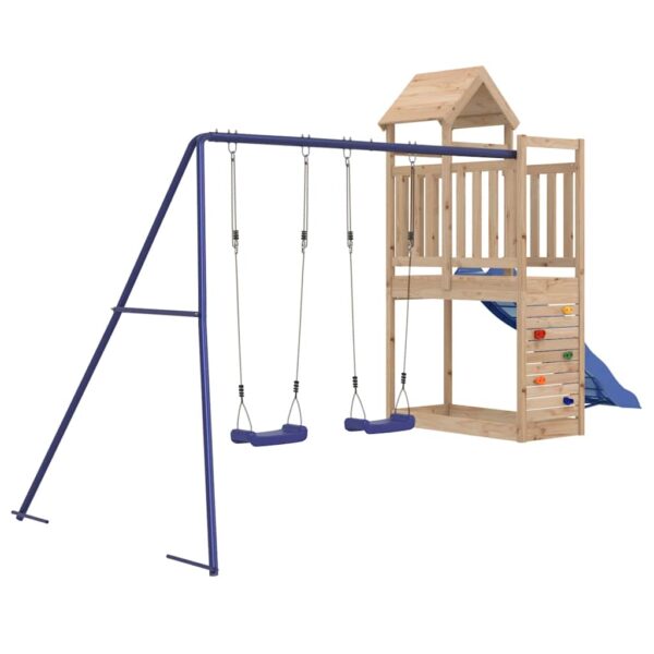 Garten-Spielturm aus MAssivholz mit Rutsche, Kletterwand und Doppelschaukel